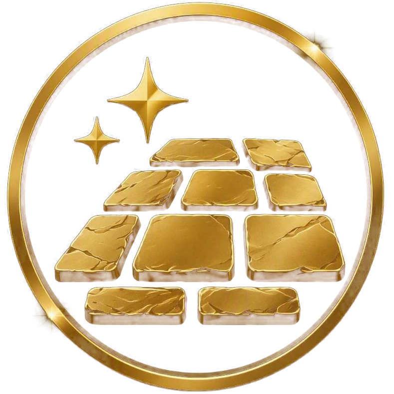 Goldenes Icon für professionelle Stein- und Flächenreinigung mit stilisierten Pflastersteinen im Premium-Design von Wall-Flächenreinigung.